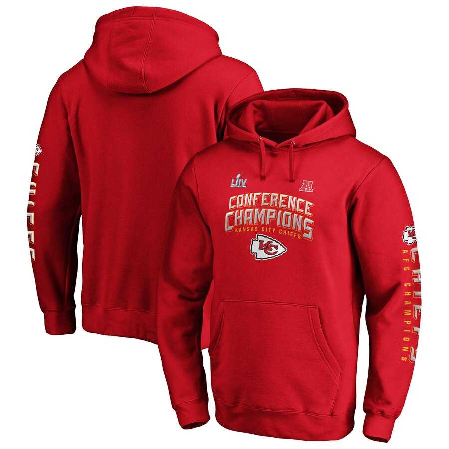 Men Kansas City Chiefs NFL Pro Line by Fanatics Branded 2019 AFC Champions End Around 2Hit Pullover Hoodie Red